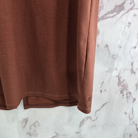 Fabletics Tank Top Womens XS Copper Rust Slit Open Back Longline Mesh High Neck - Picture 5 of 9